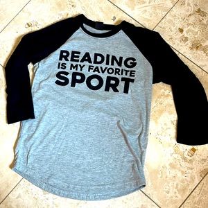 Black and gray READING is MY FAVORITE SPORT shirt